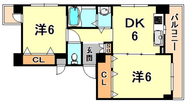 サンヴェール青谷(2DK/3階)の間取り写真