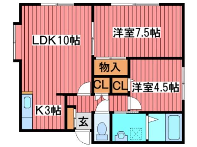 カーメルハウス月寒SE(2LDK/2階)の間取り写真