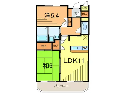 オーズコート(2LDK/9階)の間取り写真