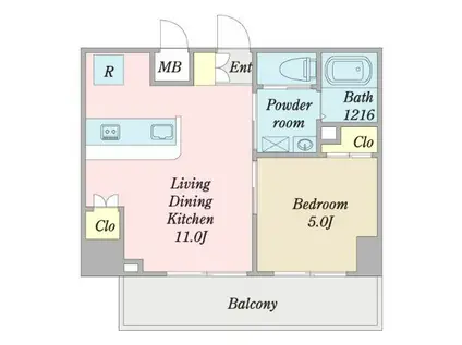 ロータス本陣通(1LDK/6階)の間取り写真