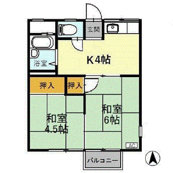 ハイツ水越 A棟(2K/2階)の間取り写真