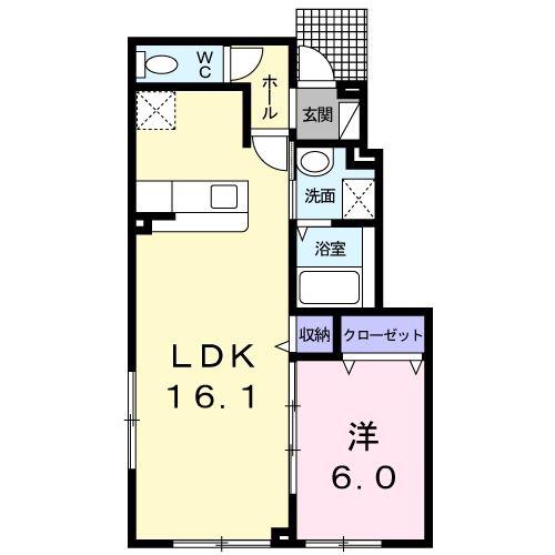 ウーノディエーチ(1LDK/1階)の間取り写真