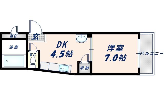コスモス21(1DK/2階)の間取り写真