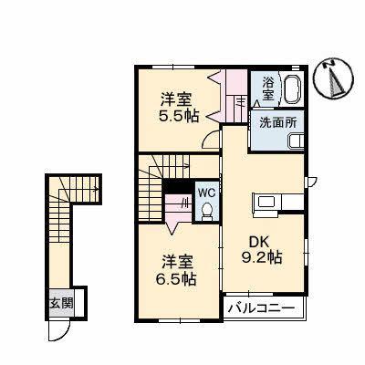 SERAPH COURT(2DK/2階)の間取り写真