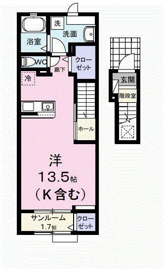 S・GVI(ワンルーム/2階)の間取り写真