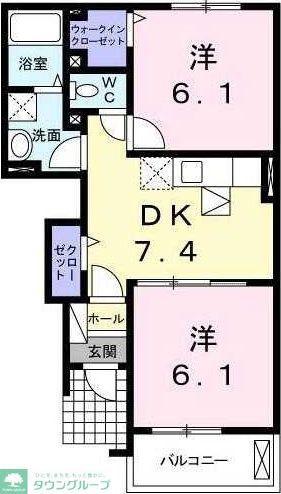 カーサ ラッフィナート(2DK/1階)の間取り写真