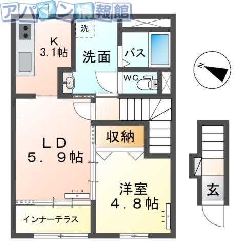 新潟市秋葉区中野アパート(1LDK/2階)の間取り写真