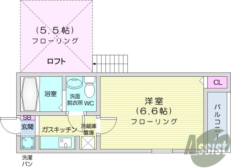 ヴァンベール宮町(1K/2階)の間取り写真