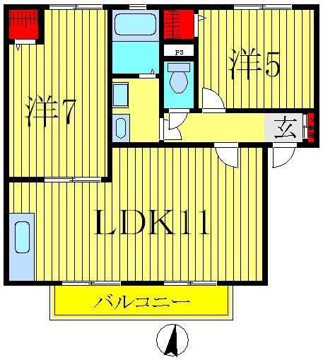 ディアス北柏C(2LDK/1階)の間取り写真