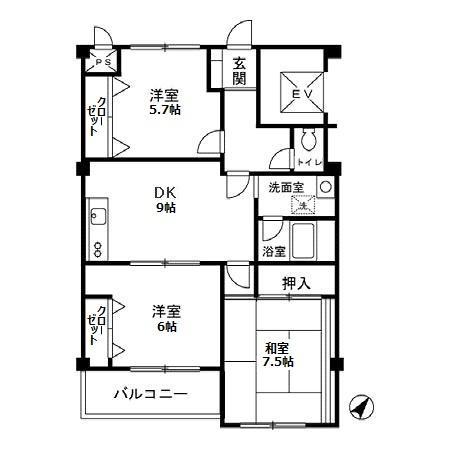 ベルメゾン(3DK/6階)の間取り写真