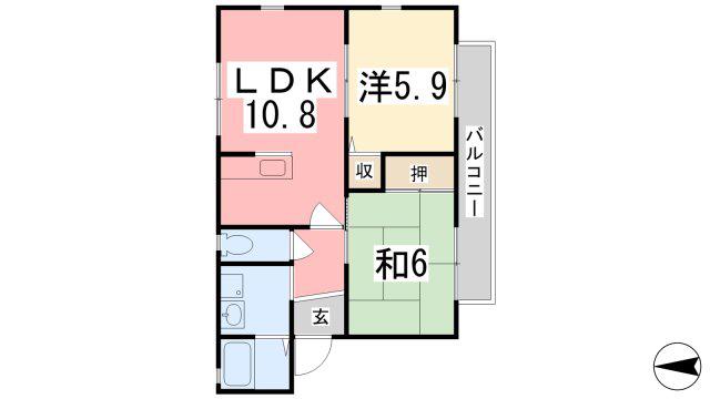 ディアス代谷 B棟(2LDK/2階)の間取り写真