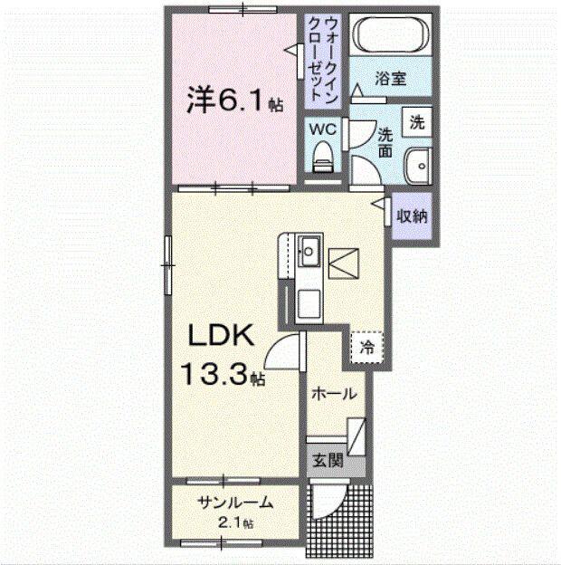 ラフィーネKIII(1LDK/1階)の間取り写真