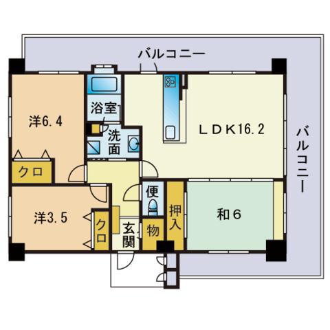 グラビス室見ツインコート(3LDK/6階)の間取り写真