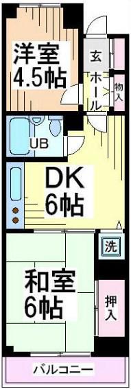 武蔵野第1パークマンション(2DK/5階)の間取り写真