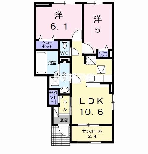グリーン ライズ I(2LDK/1階)の間取り写真