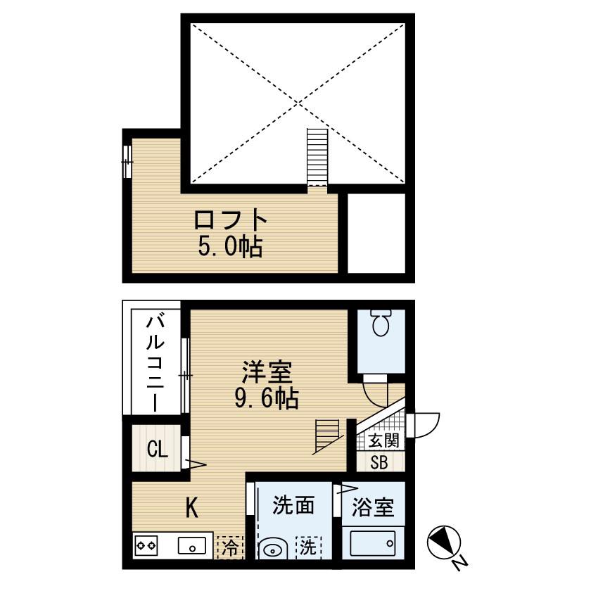 BLOOM(1K/2階)の間取り写真