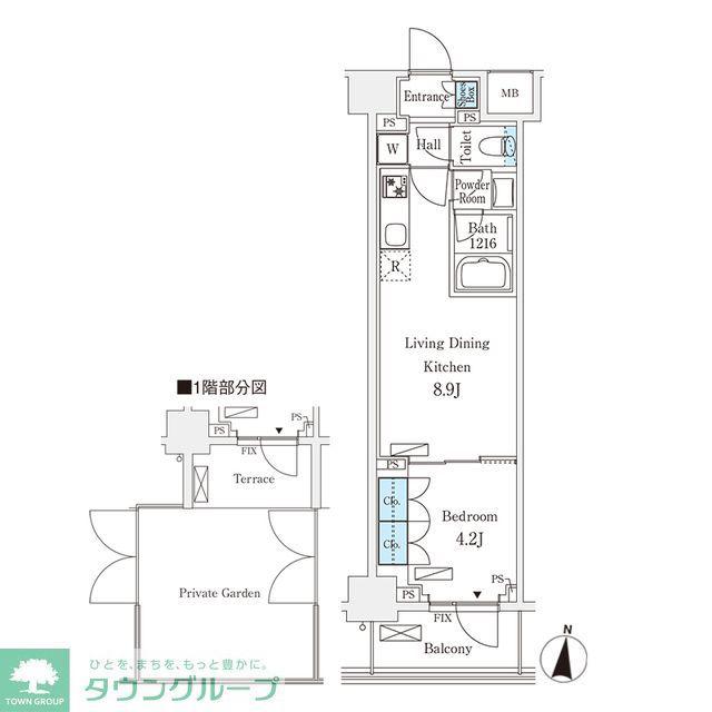 フロンティアレジデンス錦糸公園(1LDK/1階)の間取り写真