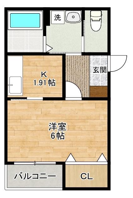 ELLINA貴船I(1K/1階)の間取り写真