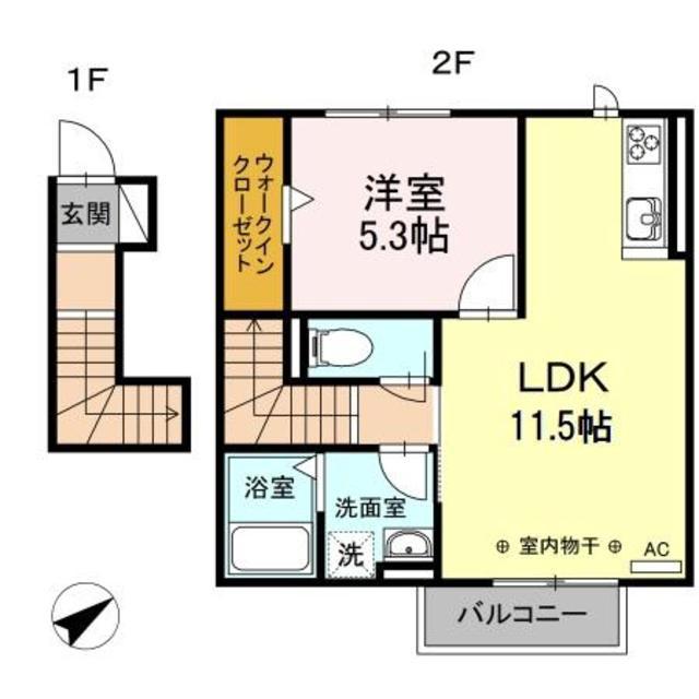 グラン シエル(1LDK/2階)の間取り写真