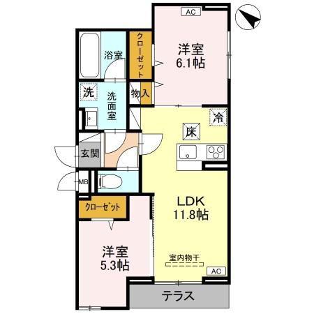 クレール・メゾン(2LDK/1階)の間取り写真