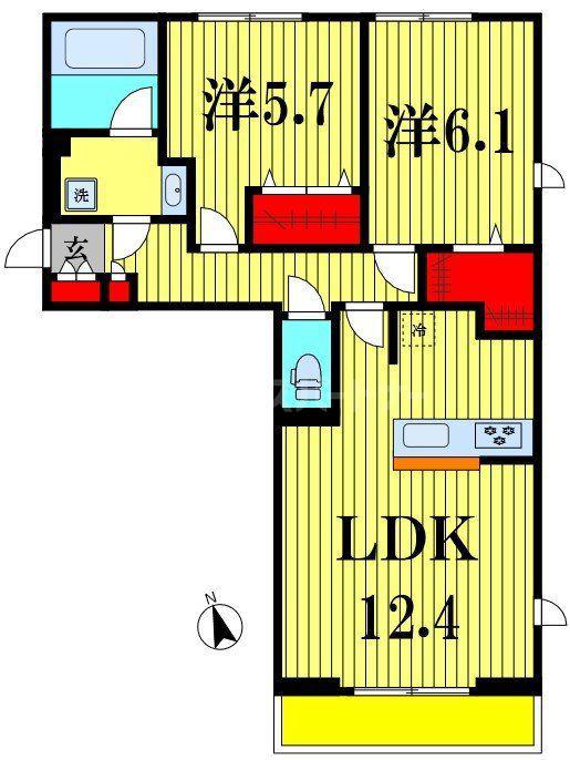 フェリシア(2LDK/1階)の間取り写真
