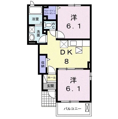 ソレイユK・II(2DK/1階)の間取り写真