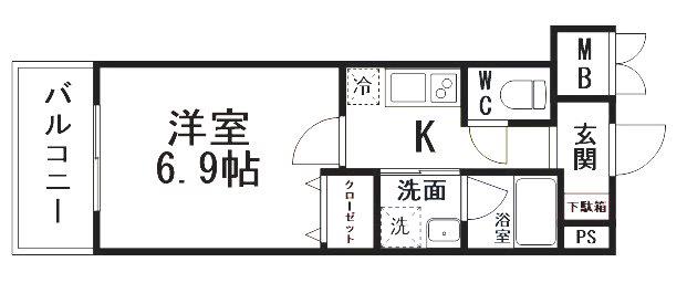 RITA-I(1K/6階)の間取り写真