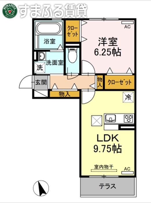 名鉄名古屋本線 一ツ木駅 徒歩7分 3階建 築8年(1LDK/1階)の間取り写真