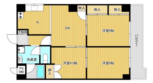 トーカンマンション呉服町(3DK/4階)の間取り写真