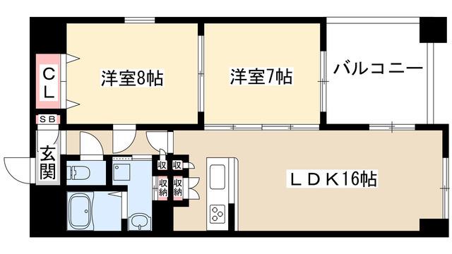 グランデージ泉(2LDK/8階)の間取り写真