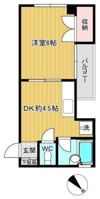 神山ビル(1DK/4階)の間取り写真