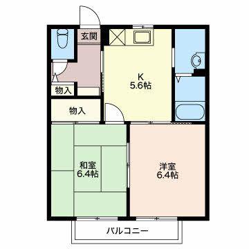 ベルドミールB(2K/2階)の間取り写真