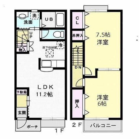 アズールB(2LDK/1階)の間取り写真