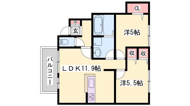 ヴィラ・フォレスティア(2LDK/1階)の間取り写真