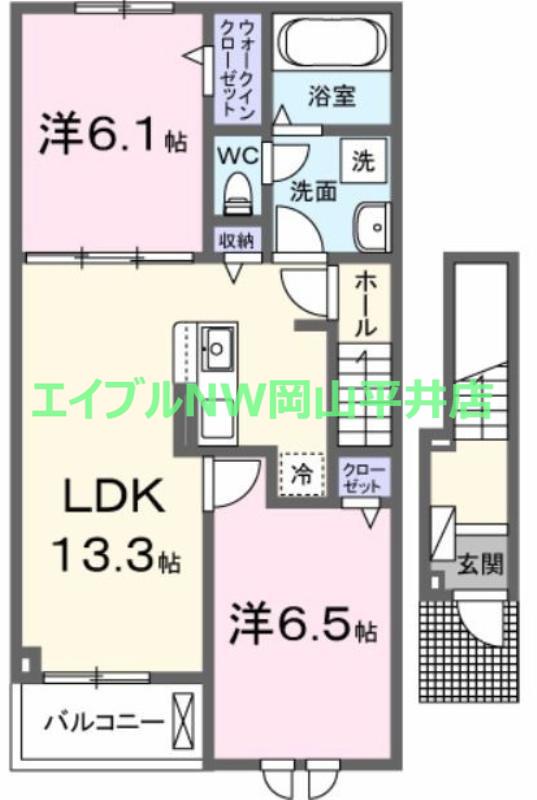 プティボヌールB(2LDK/2階)の間取り写真