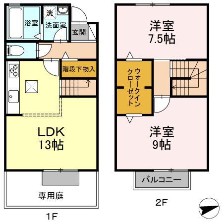 大府市半月町(2LDK/1階)の間取り写真