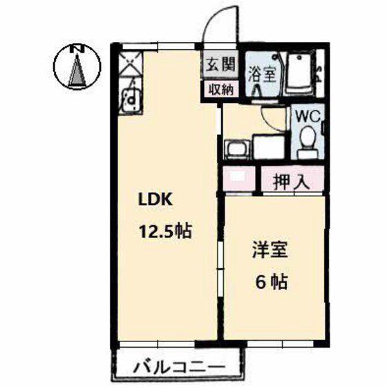 チューリップハイツA棟(1LDK/2階)の間取り写真