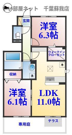 カサヴェール I(2LDK/1階)の間取り写真