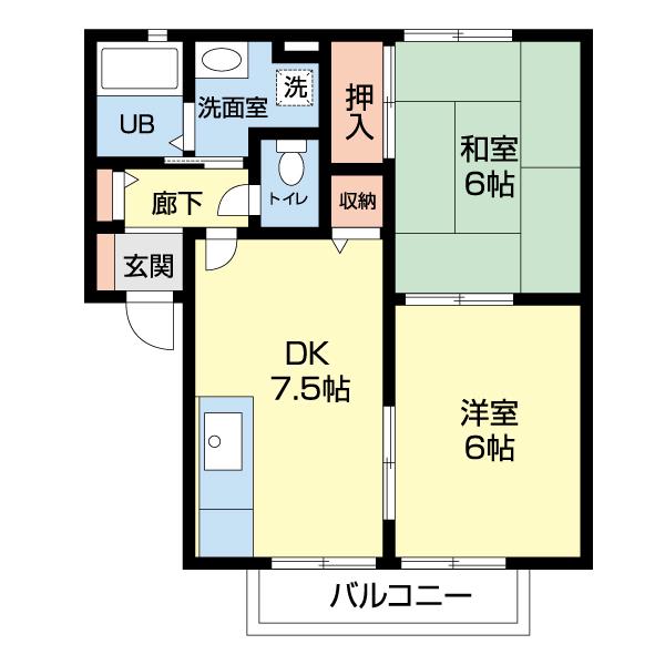 ガーデンヒルズ南片河(2DK/1階)の間取り写真