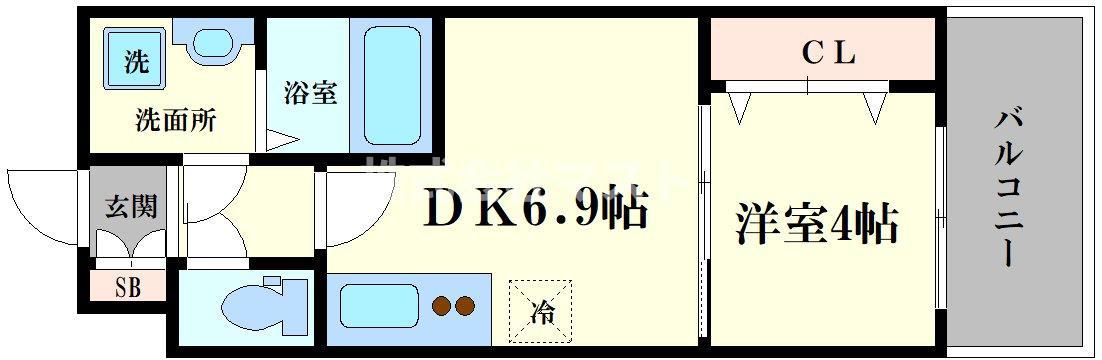 スプランディッド中之島ウエスト(1DK/9階)の間取り写真