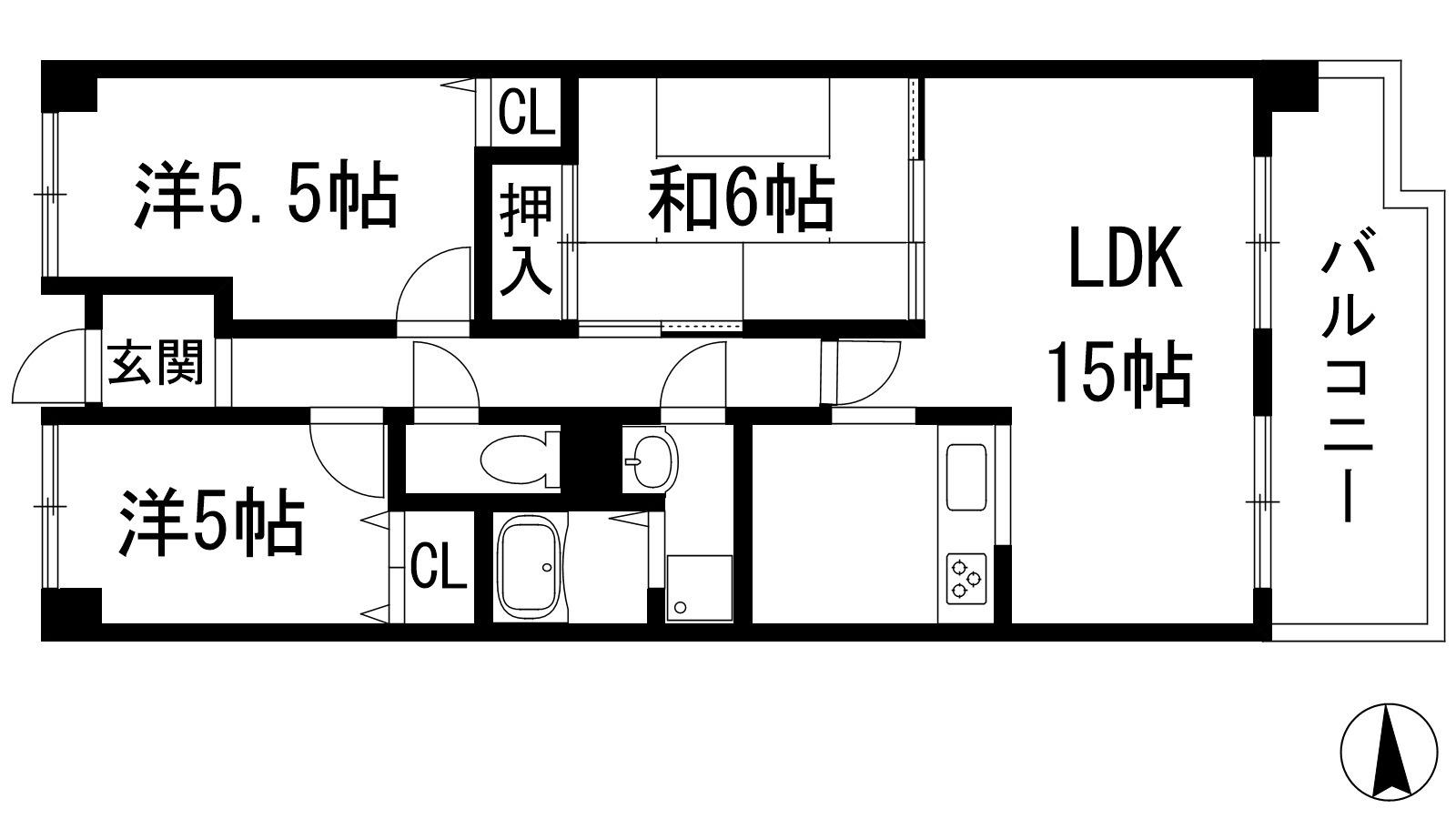 セレーノ花屋敷(3LDK/2階)の間取り写真