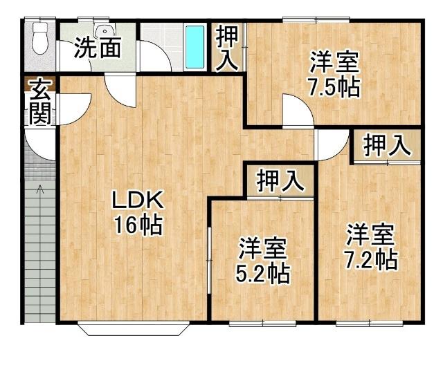 グランディスI(3LDK/2階)の間取り写真