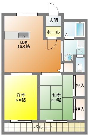 ネオキャッスルA(2LDK/2階)の間取り写真