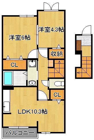 メゾングラースV(2LDK/2階)の間取り写真