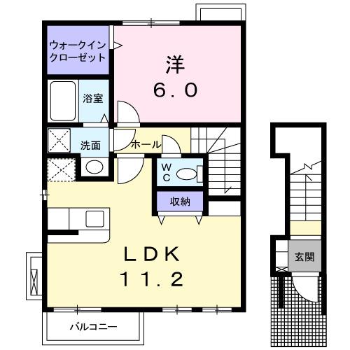 アップルン(1LDK/2階)の間取り写真