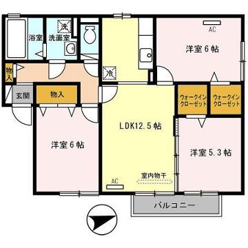 アミカルコートB棟(3LDK/2階)の間取り写真