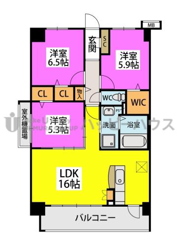 グランドゥール天神(3LDK/7階)の間取り写真