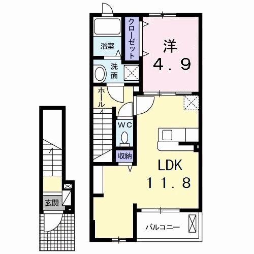 プレシャスM(1LDK/2階)の間取り写真
