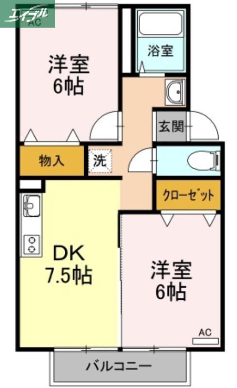 ファミール桃の郷B棟(2DK/2階)の間取り写真
