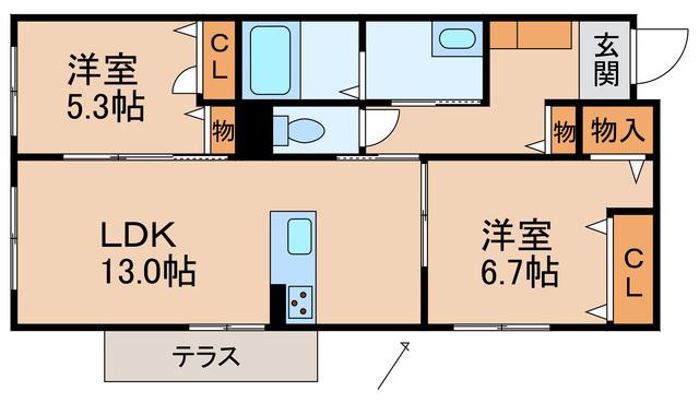 シャーメゾングレース堀止(2LDK/1階)の間取り写真